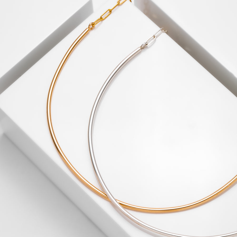 finer thick wire collar necklace in 14k gold filled or sterling silver